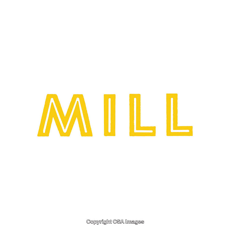 Modern Yellow Typography of the Word 'Mill' on White Background