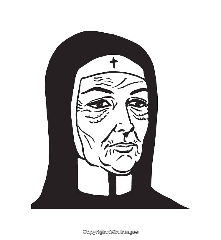 Black and White Line Art of a Nun Illustration Concept