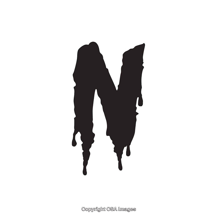 Dripping Black Letter N on a Plain White Background