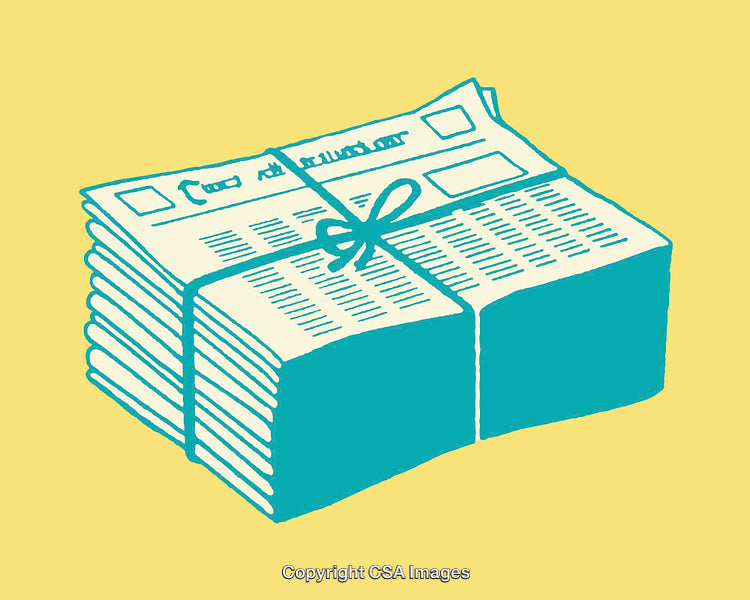 Stack of Bundled Newspapers on Yellow Background in Minimalist Illustration