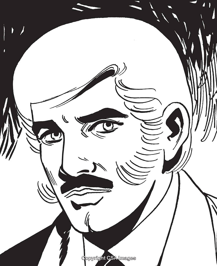 Black-and-White Illustrated Portrait of a Stylish Man with Retro Hairstyling
