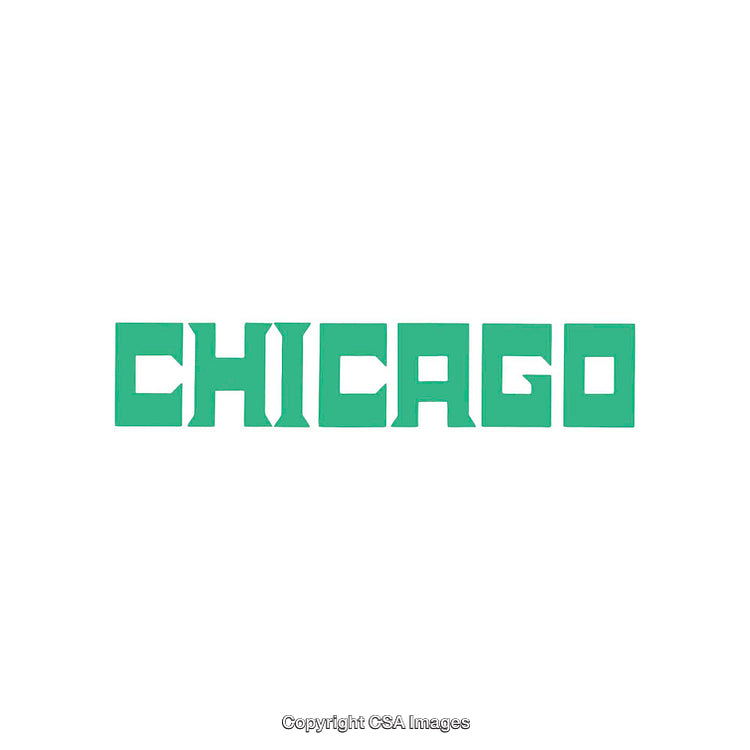 Chicago Word Graphic in Green Color on White Background