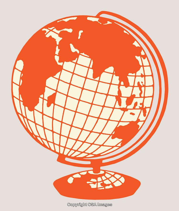 Orange Line Art Illustration of a Globe on a Stand