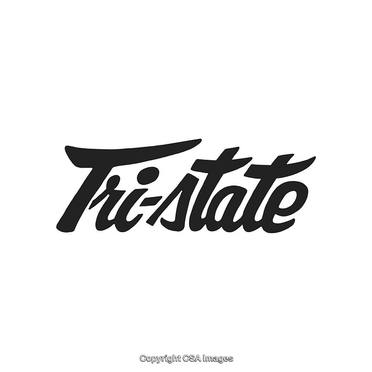 Bold Black and White Script Logo Featuring Tri-State Text Design