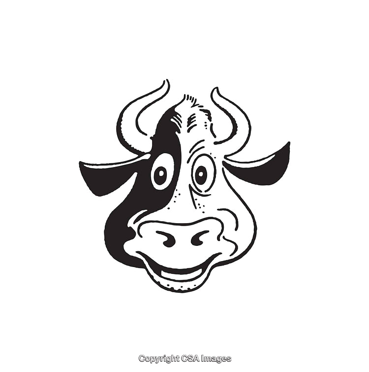 Black and White Cartoon Cow Line Art Illustration with Playful Expression