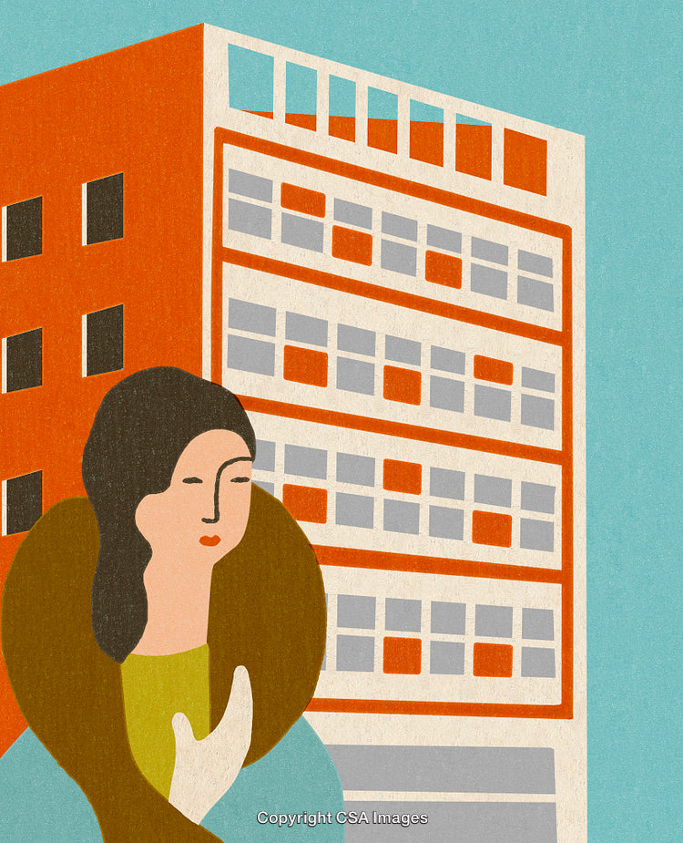 Modern Abstract Stylized Illustration of Woman and Urban Building