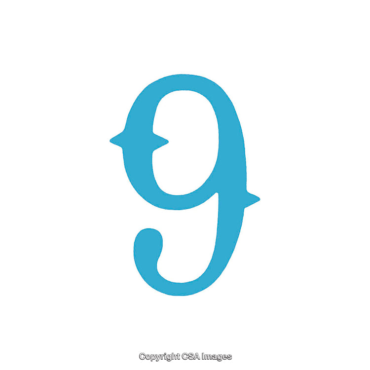 Blue Isolated Number Nine on a White Background in Stylish Font