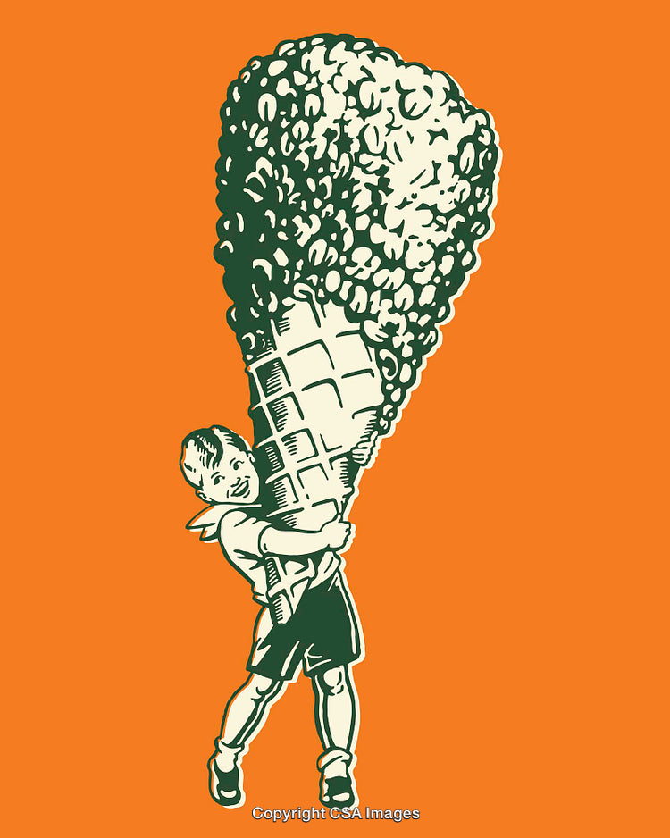 Retro Illustration of a Boy with Giant Ice Cream Cone