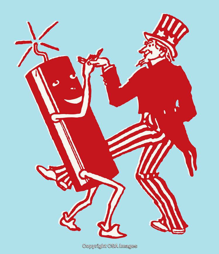 Whimsical Line Art Illustration Depicting Patriotic Uncle Sam Dancing