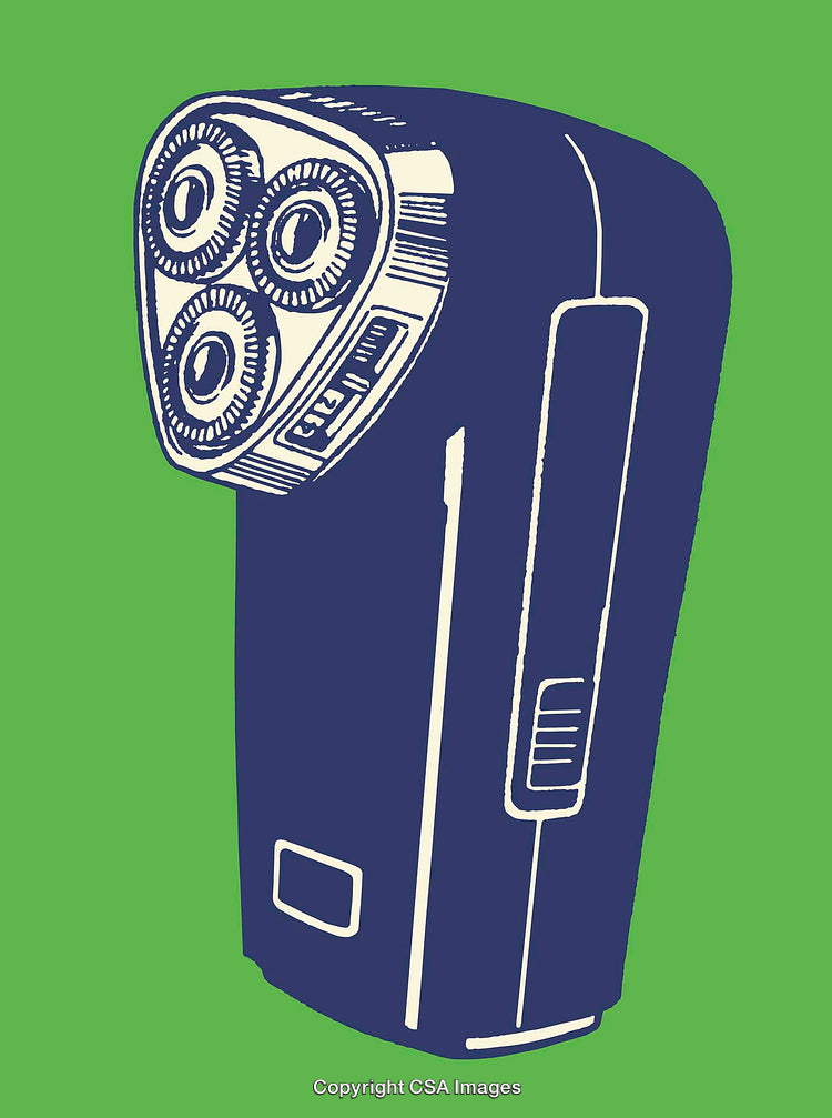 Electric Shaver Line Art Illustration With Green Background Design