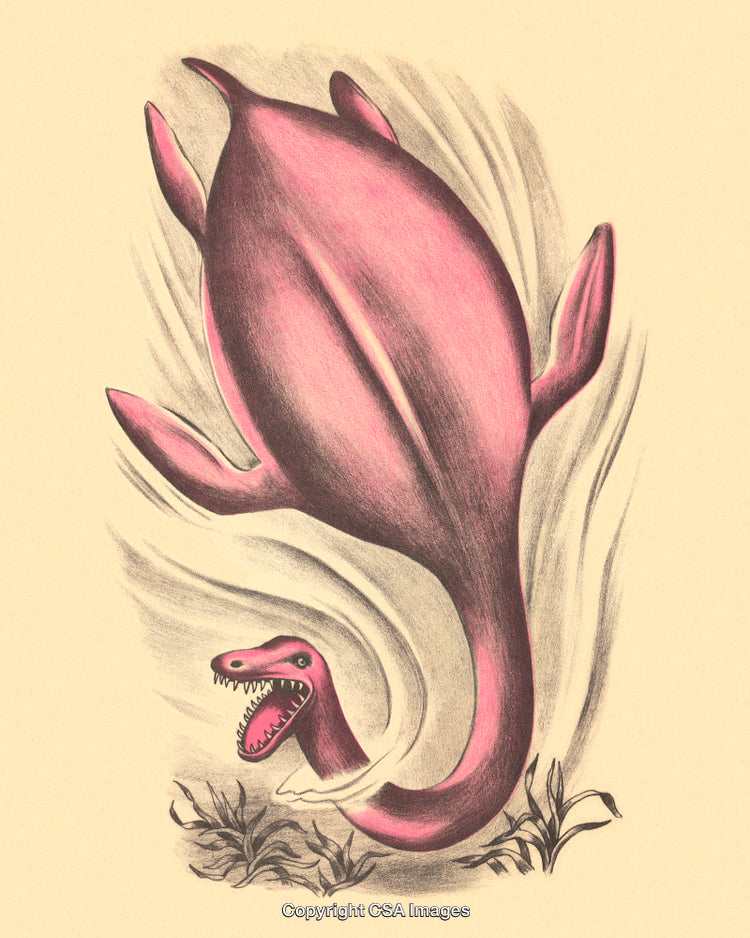Vintage Illustration of a Fantastical Marine Creature in Dynamic Movement