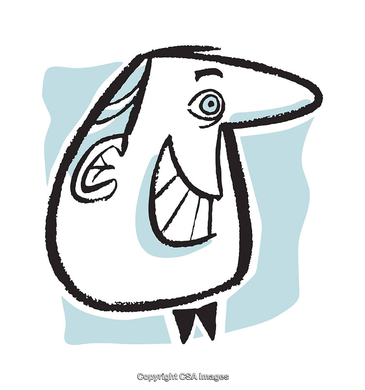 Smiling Whimsical Character Illustration with Bold Lines and Vibrant Colors