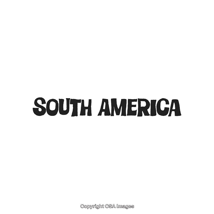 Stylized Black Text Inscription Depicting South America on White Background