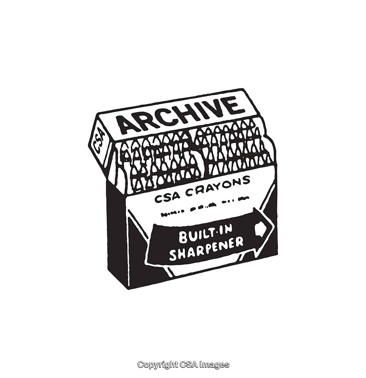Black and White Line Art of Retro Crayon Box with Sharpener
