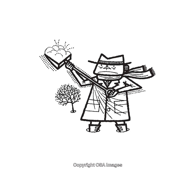 Black and White Line Art of Detective With Magical Artifacts