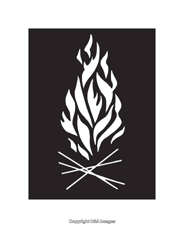Black and White Line Art of a Stylized Campfire Illustration