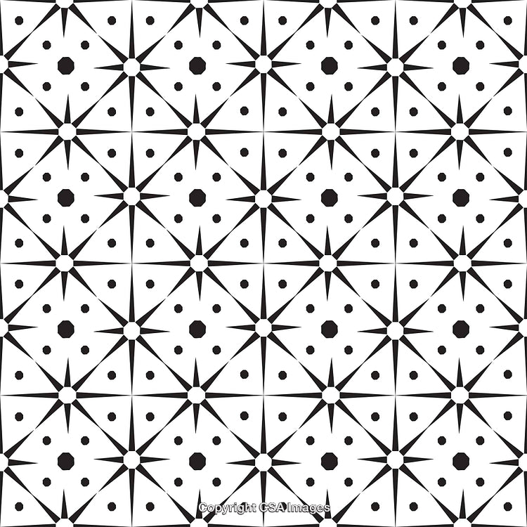 Black and White Geometric Pattern with Star and Dot Design