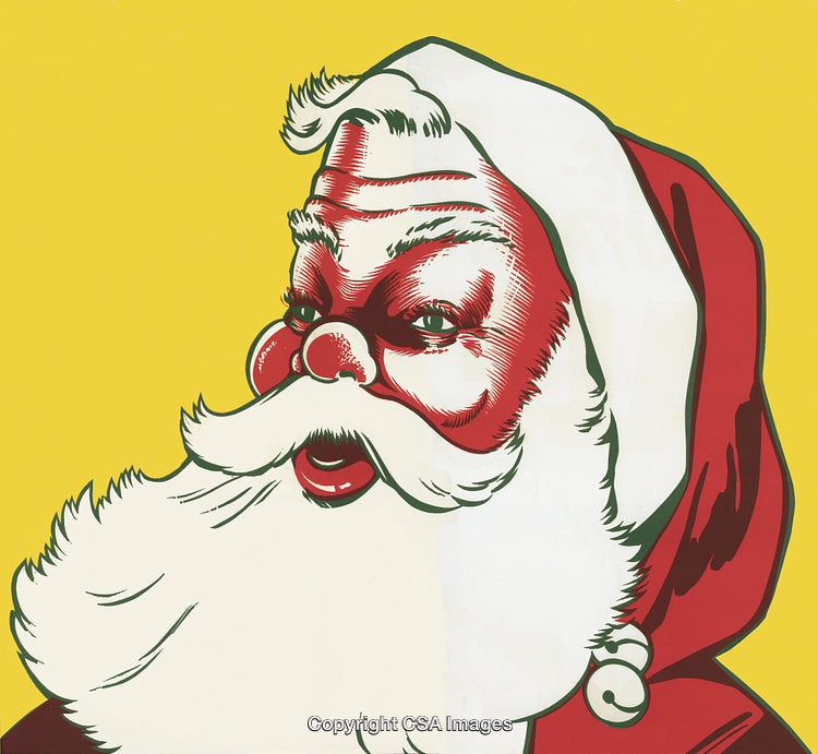 Vintage Santa Claus Illustration on Yellow Background with Festive Design