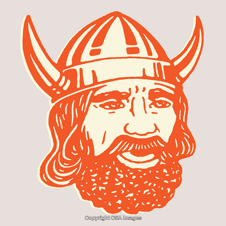 Vintage Viking Illustration Featuring a Bearded Man with a Horned Helmet