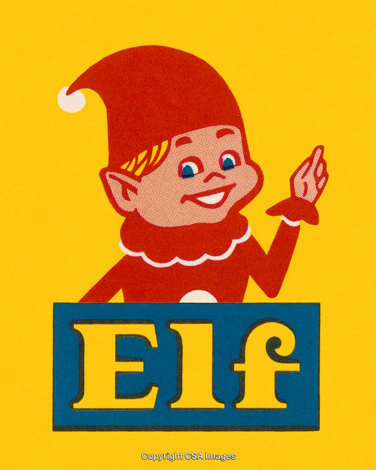 Colorful Illustration of a Cheerful Elf Against a Vibrant Yellow Background