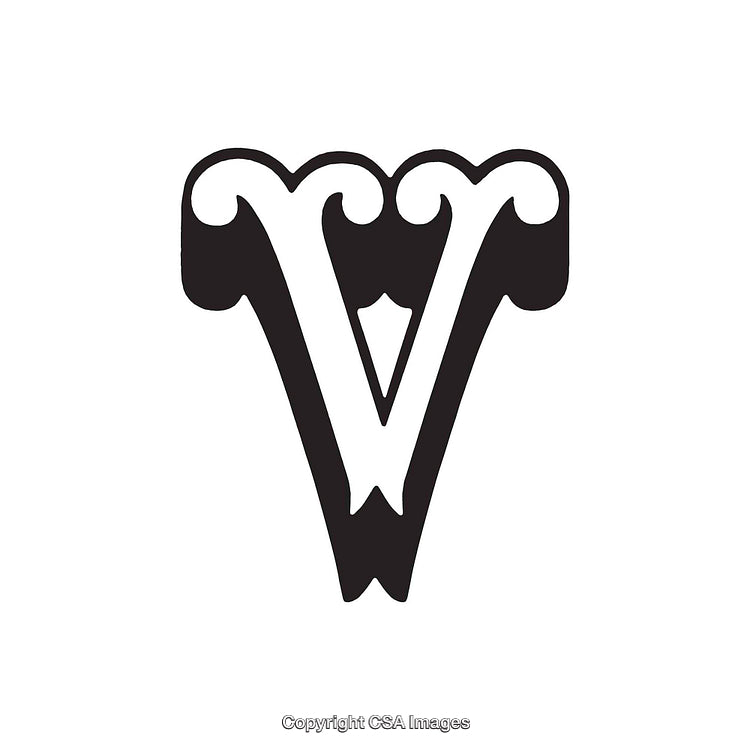 Ornate Black Letter V Design with Decorative Elements