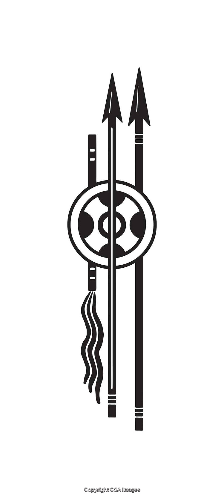 Traditional Spear and Shield Line Art Illustration in Black and White