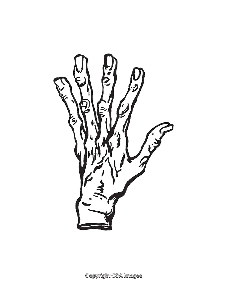Black and White Line Art Illustration of a Skeleton Hand Design