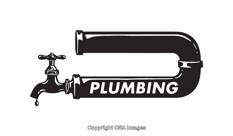 Black and White Plumbing Illustration Featuring a Faucet and Pipe Design