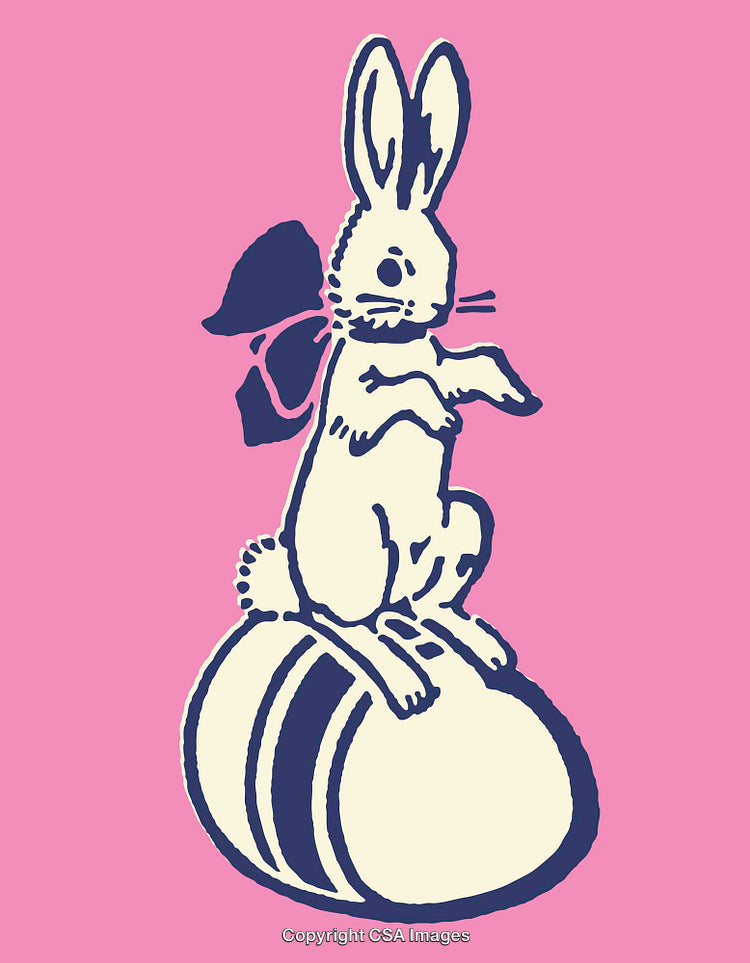 Adorable Line Art Illustration of Bunny on Pumpkin with Pink Background