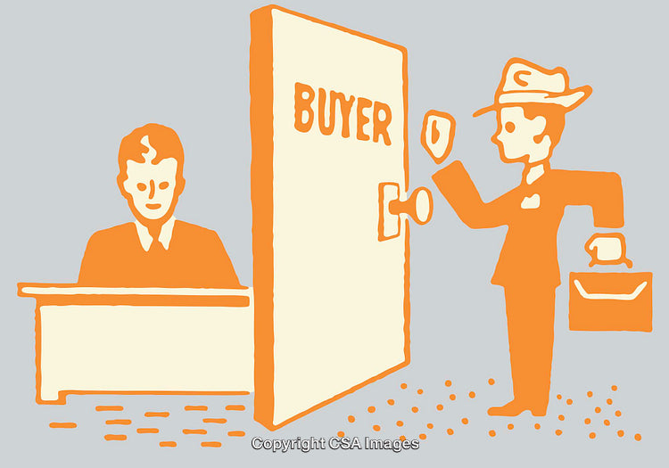 Business Illustration Showing Door-To-Door Sales Encounter in Iconic Style