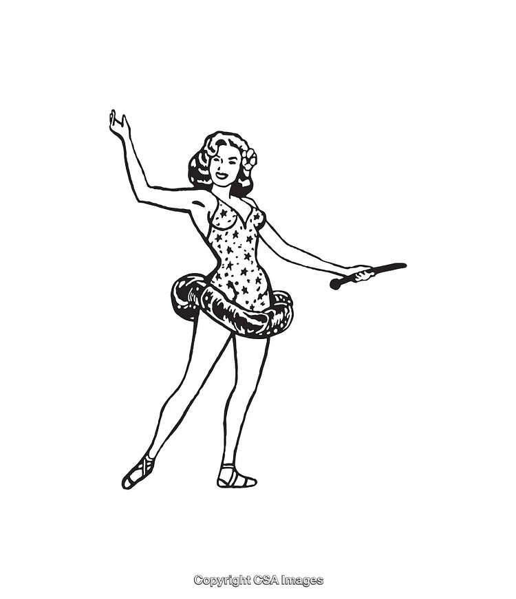 Vintage Line Art of a Woman Performing Hula Hoop Dance