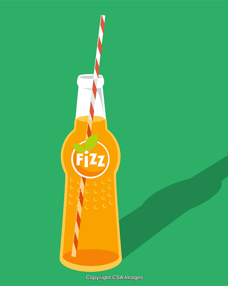 Illustration of a Soda Bottle with a Colorful Straw on Green Background
