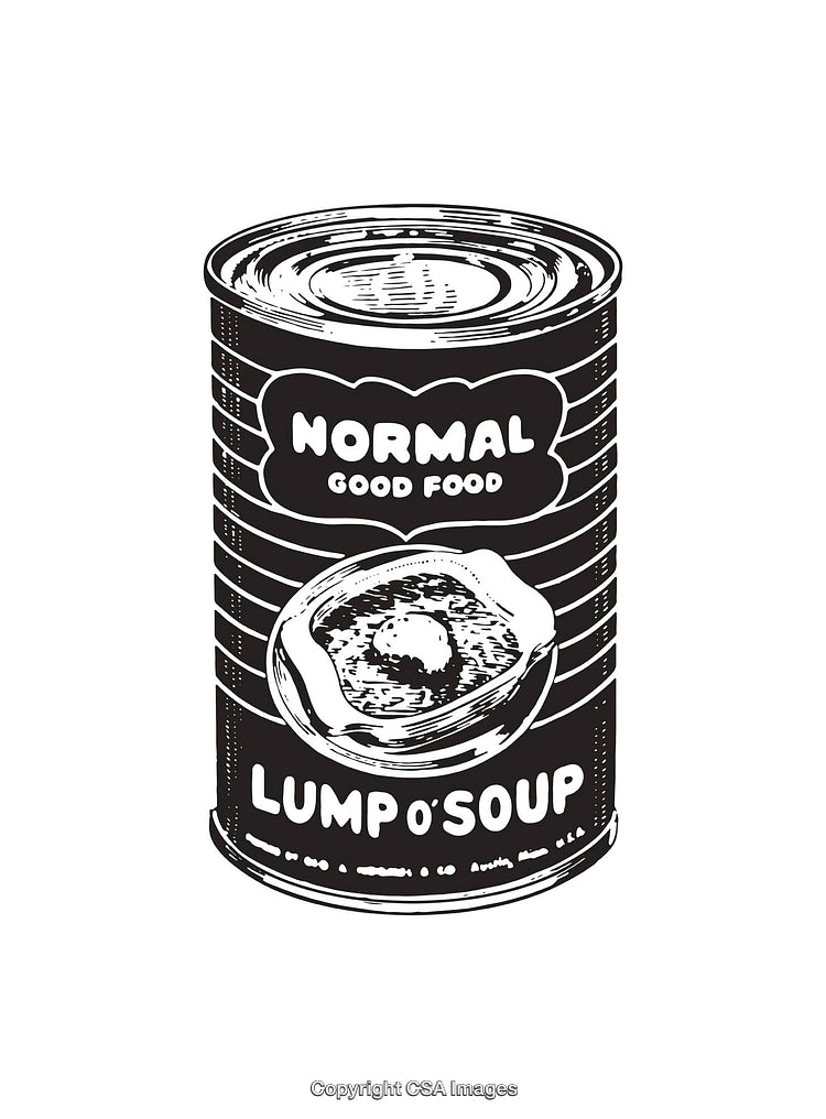 Black and White Line Art Illustration of Soup Can Design