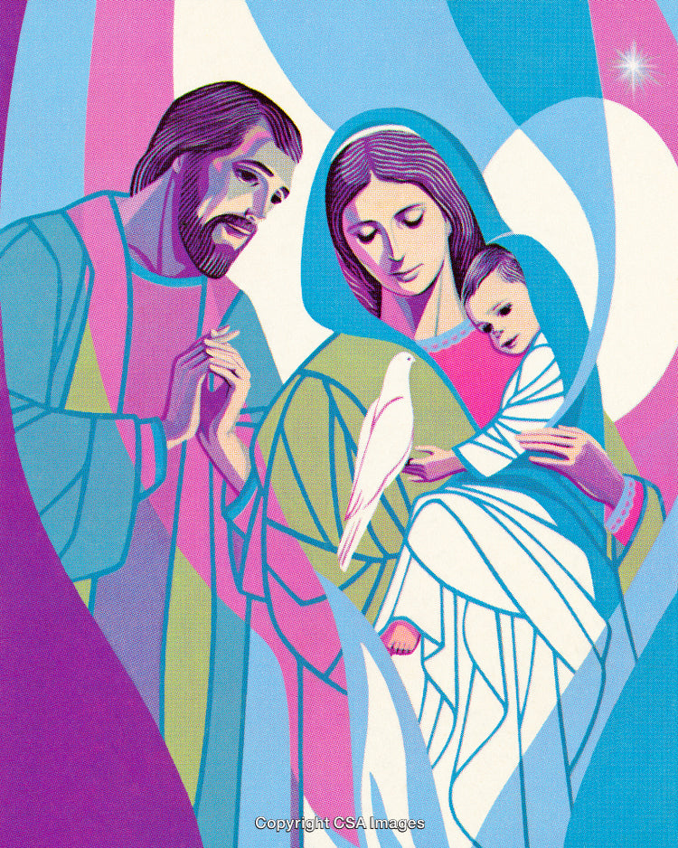Stylized Illustration of a Family Moment with Peaceful Dove Symbol