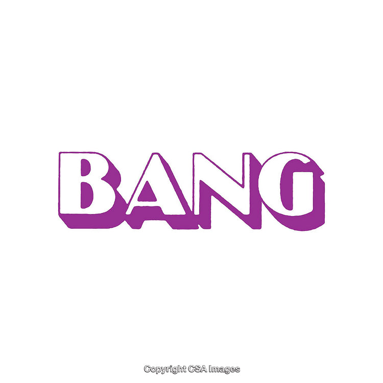 Bold Purple Word "Bang" with Shadow on White Background