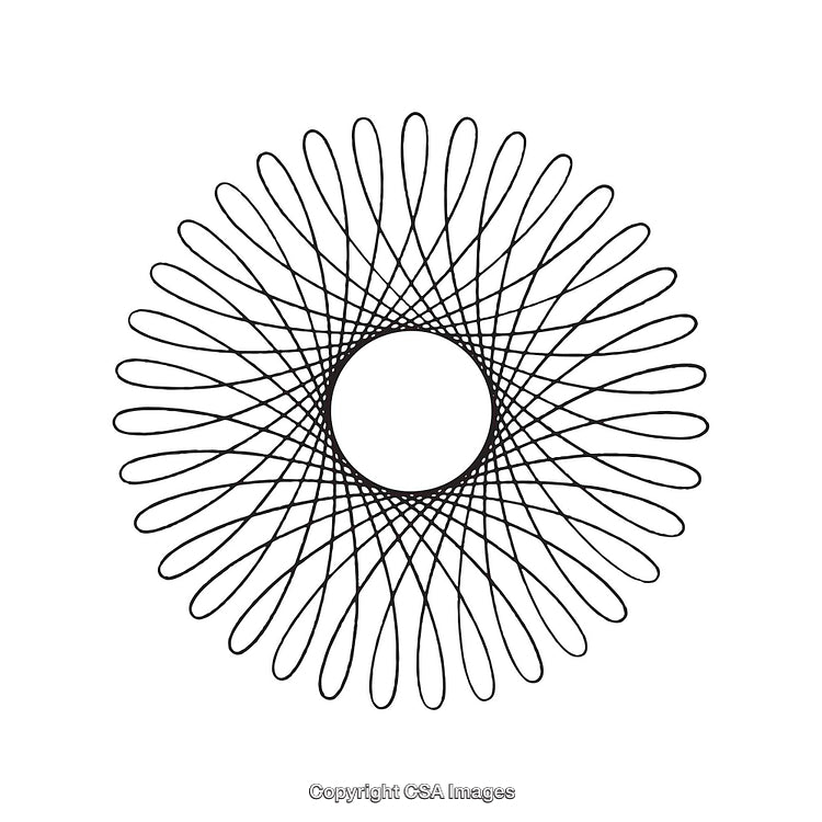 Geometric Black and White Circular Design with Intricate Looped Pattern