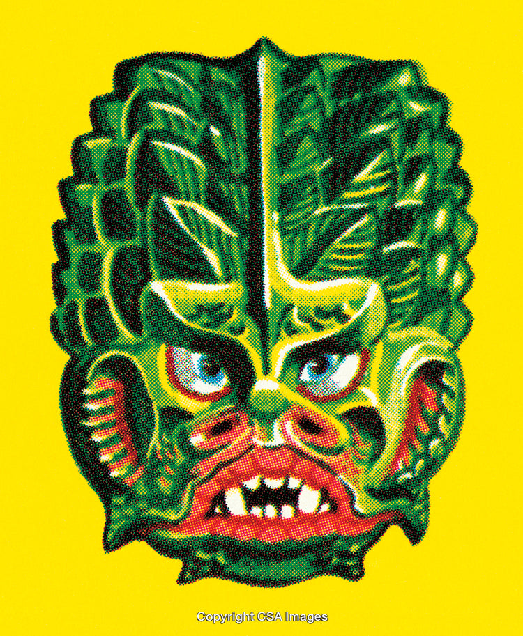 Stylized Artistic Monster Face Illustration on a Vivid Yellow Background