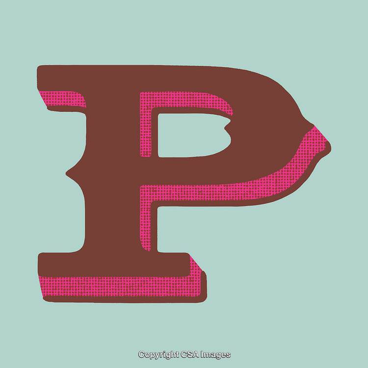 Bold Letter P in Brown and Pink on a Blue Background