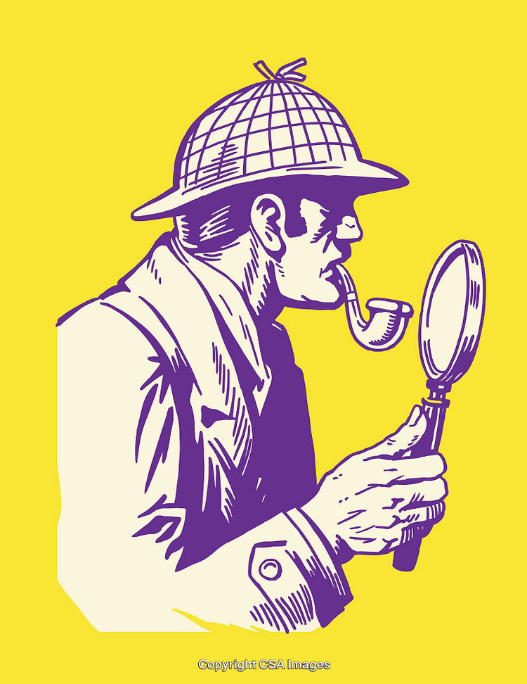 Detective Investigating with Magnifying Glass in Color Line Art Illustration