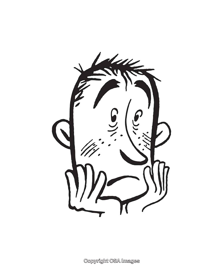 Black and White Illustration of a Contemplative Expression