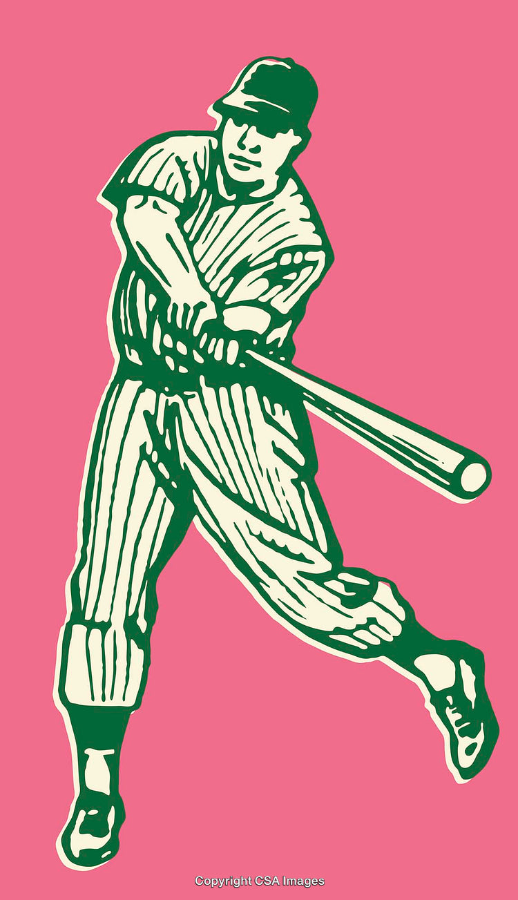 Vintage Style Line Art of Baseball Player Swinging Bat in Action