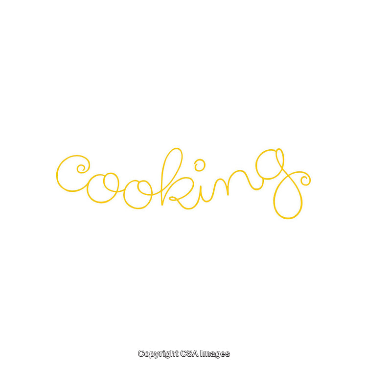 Minimalistic Yellow Text Art Depicting Cooking in a Script Style
