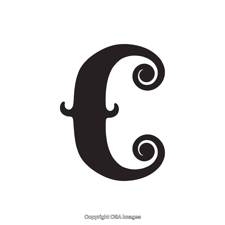 Stylized Decorative Letter C With Swirl Design and Bold Features