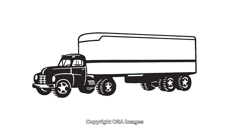 Black and White Line Art Illustration of a Vintage Delivery Truck