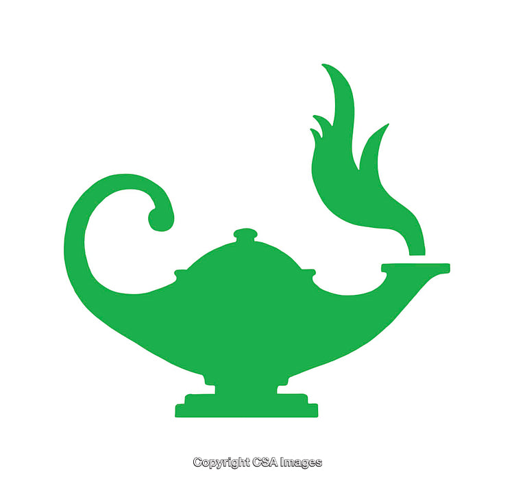 Green Magic Lamp Icon with Stylized Flame Design