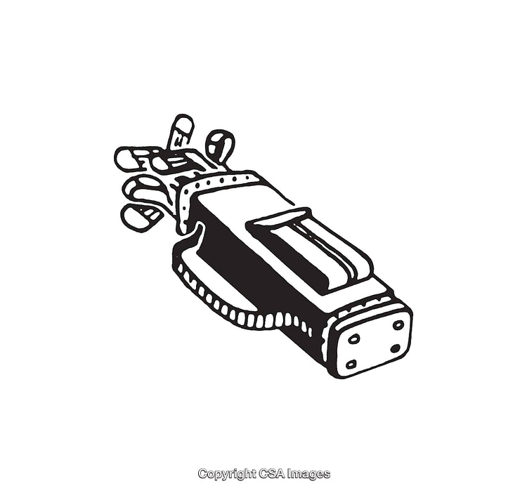 Black and White Line Art of Golf Bag with Clubs Illustration