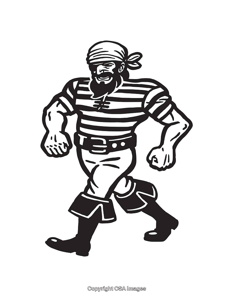 Black and White Line Art of a Classic Pirate Character Illustration