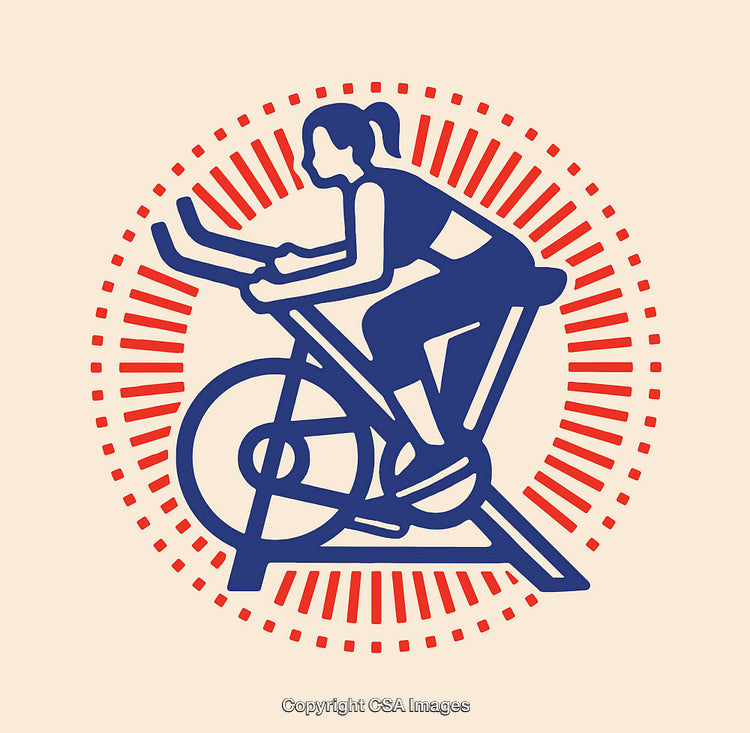 Stylized Illustration of a Woman Exercising on a Stationary Bike