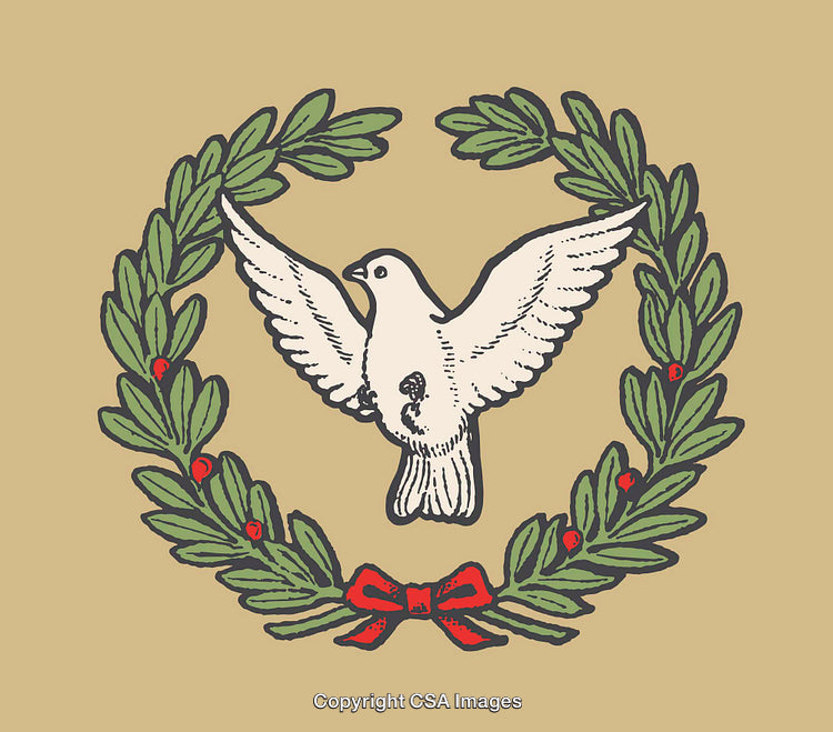 Elegant Line Art of a Dove Within a Decorative Laurel Wreath