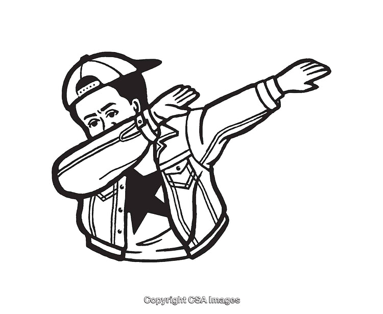 Black and White Line Art of a Person Making a Dabbing Gesture